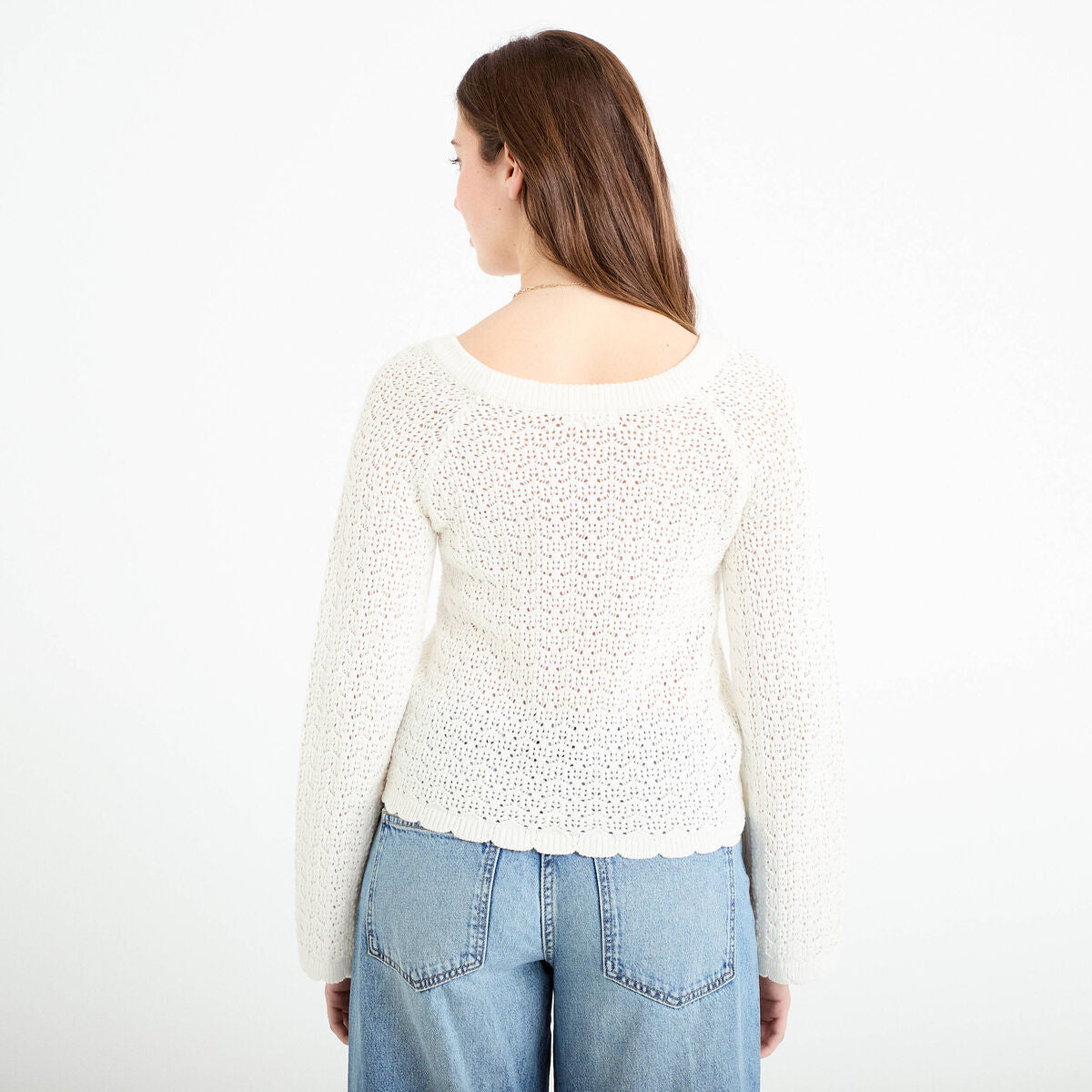 Pull ajouré ecru femme