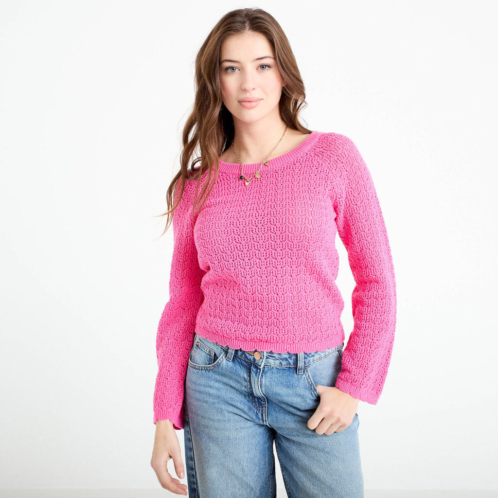 Pull ajouré rose fushia femme