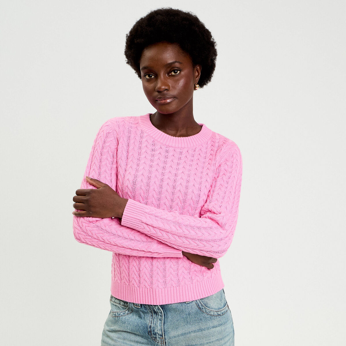 Pull torsadé rose femme