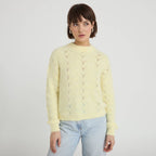 Pull ajouré manches longues jaune clair femme