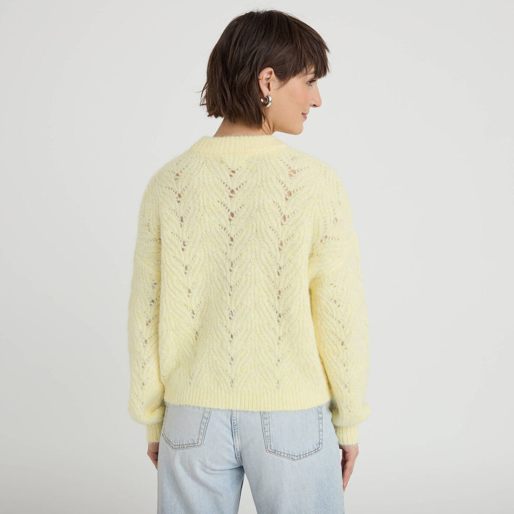 Pull ajouré manches longues jaune clair femme