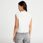 Gilet sans manches brodé col rond ecru femme