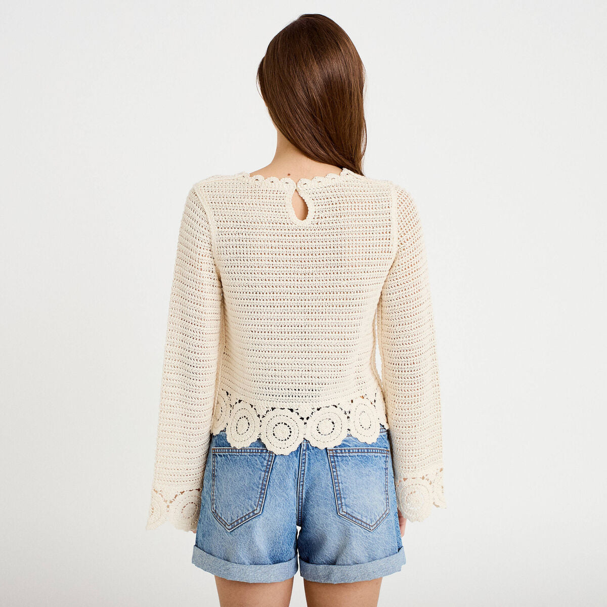 Pull manches longues ecru femme