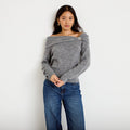 Pull col bardot manches longues gris femme