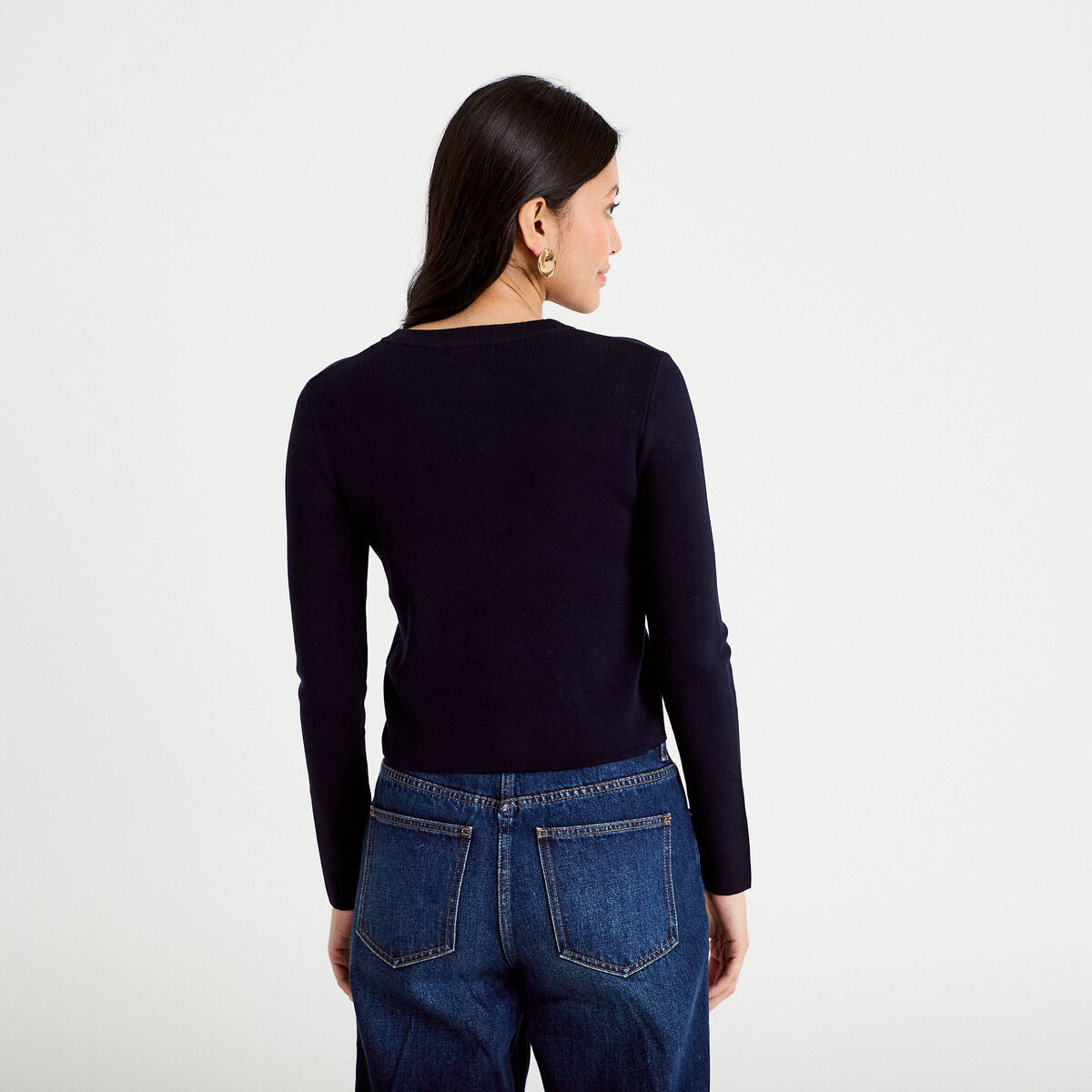 Gilet ajusté cropped col rond bleu marine femme