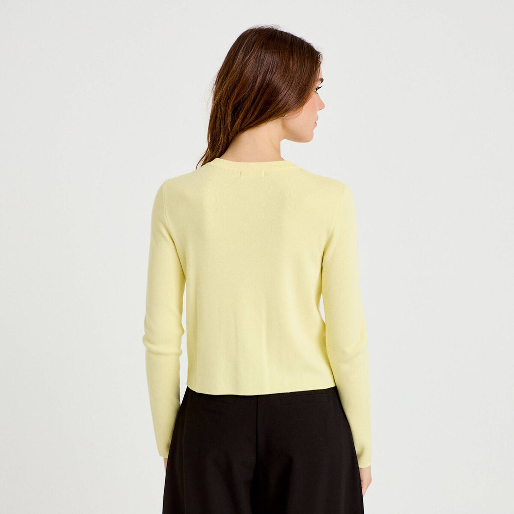 Gilet ajusté cropped col rond jaune clair femme