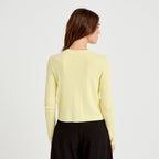 Gilet ajusté cropped col rond jaune clair femme