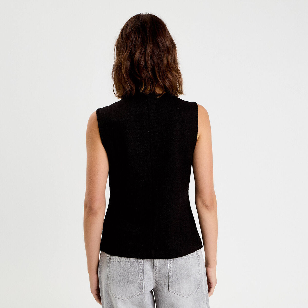 Gilet sans manches tweed noir femme