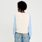 Gilet sans manches brodé effet polaire blanc femme