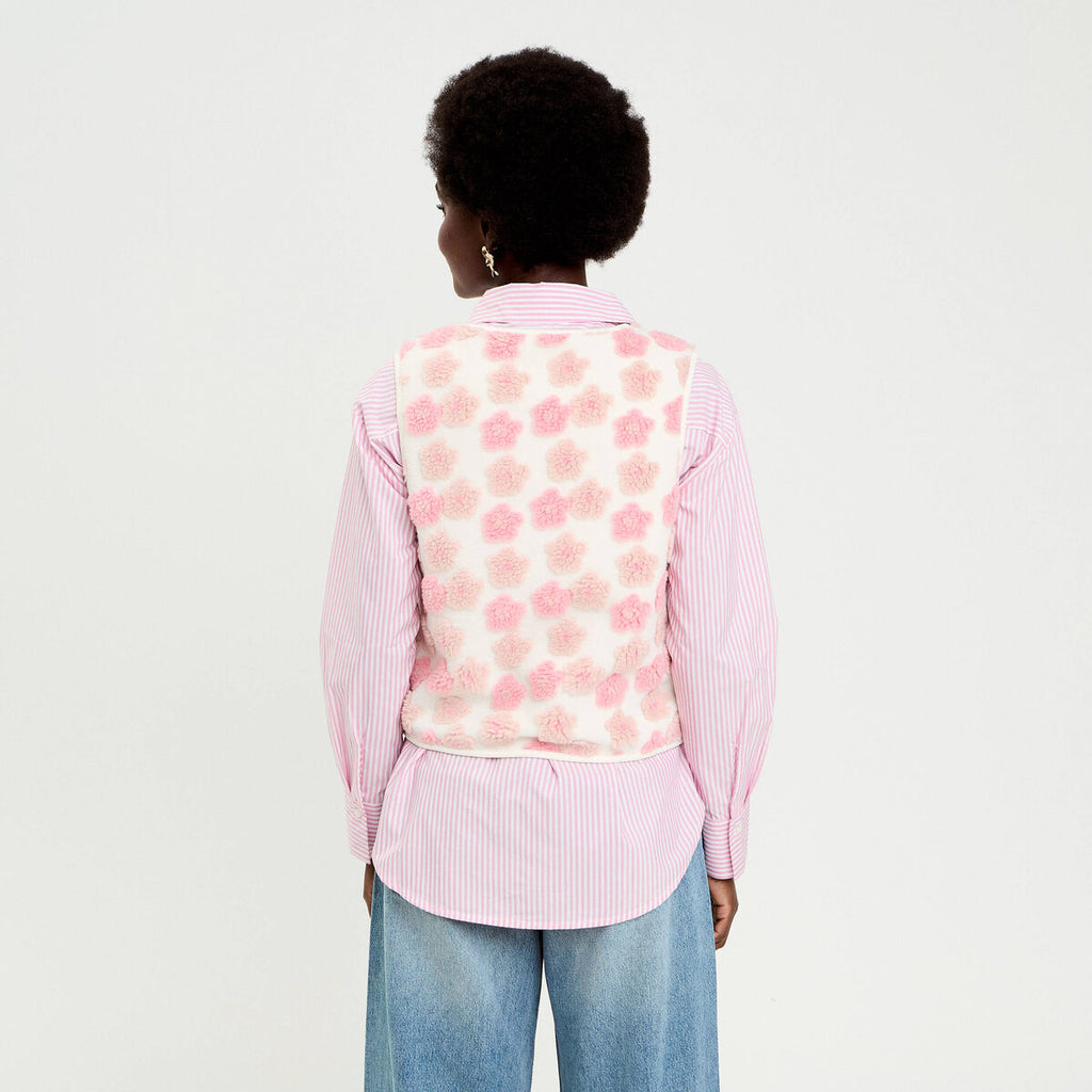 Gilet sans manches à motif effet polaire ecru femme