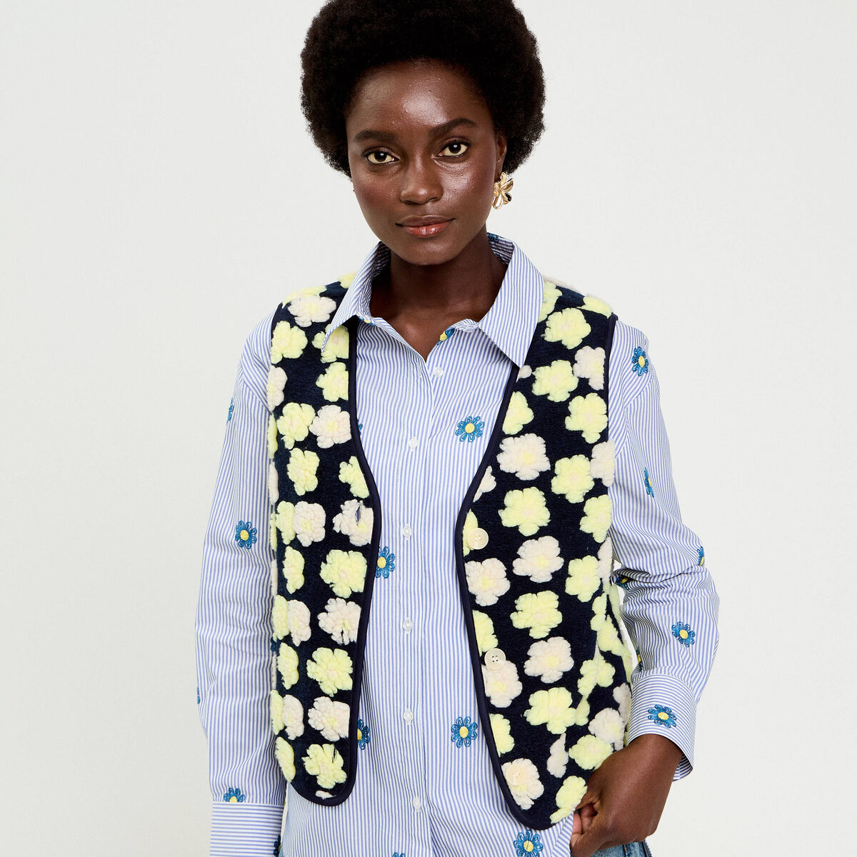 Gilet sans manches à motif effet polaire bleu marine femme