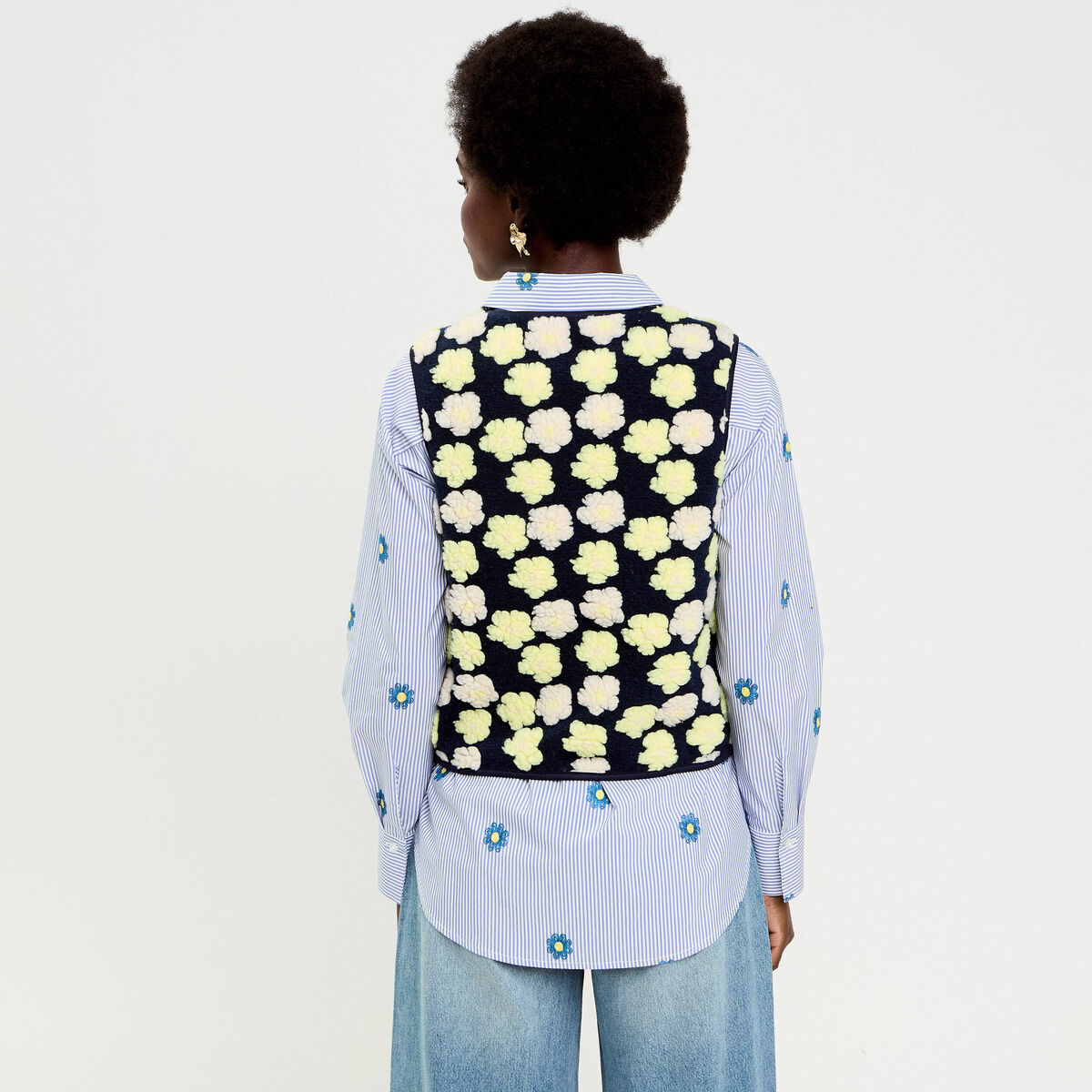Gilet sans manches à motif effet polaire bleu marine femme