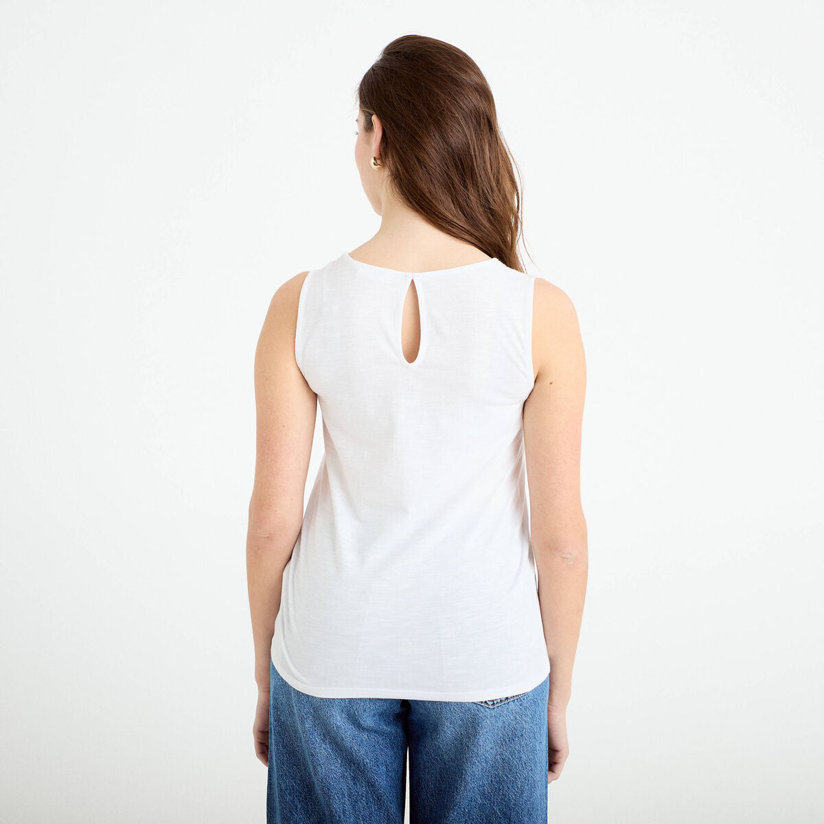 Débardeur col v blanc femme