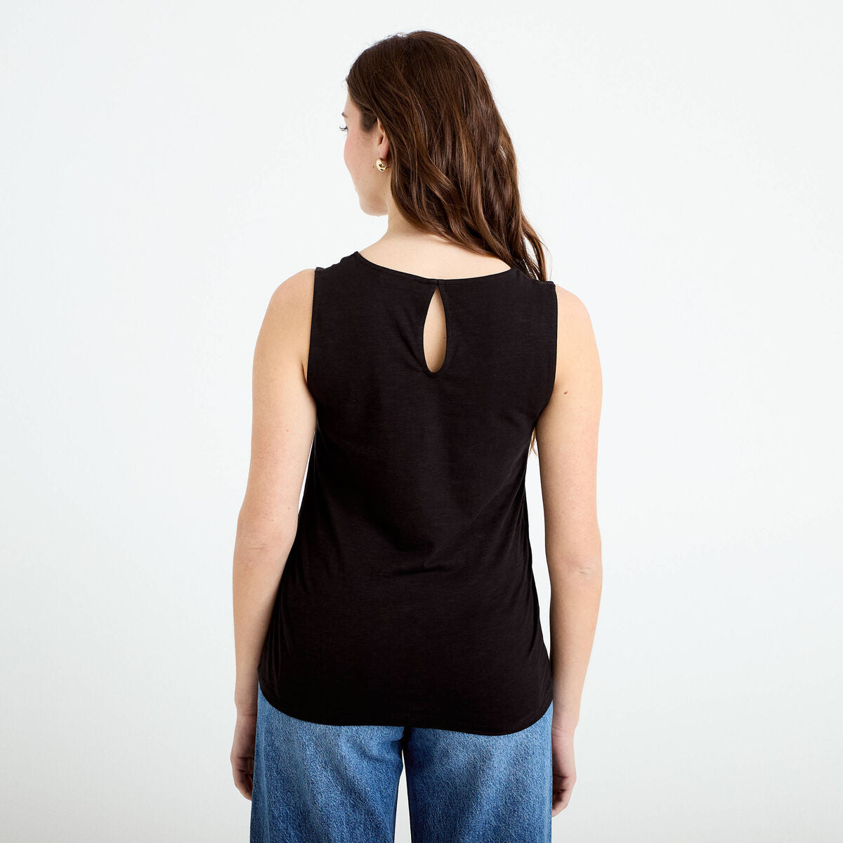 Débardeur col v noir femme