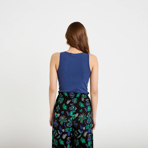 Body côtelé ajusté sans manches bleu foncé femme