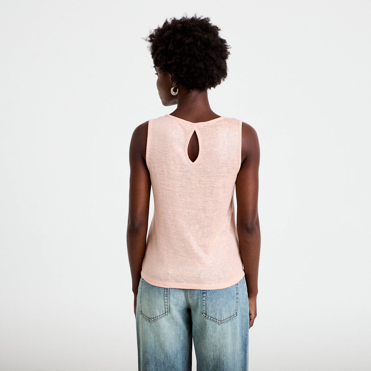 Débardeur col v rose saumon femme