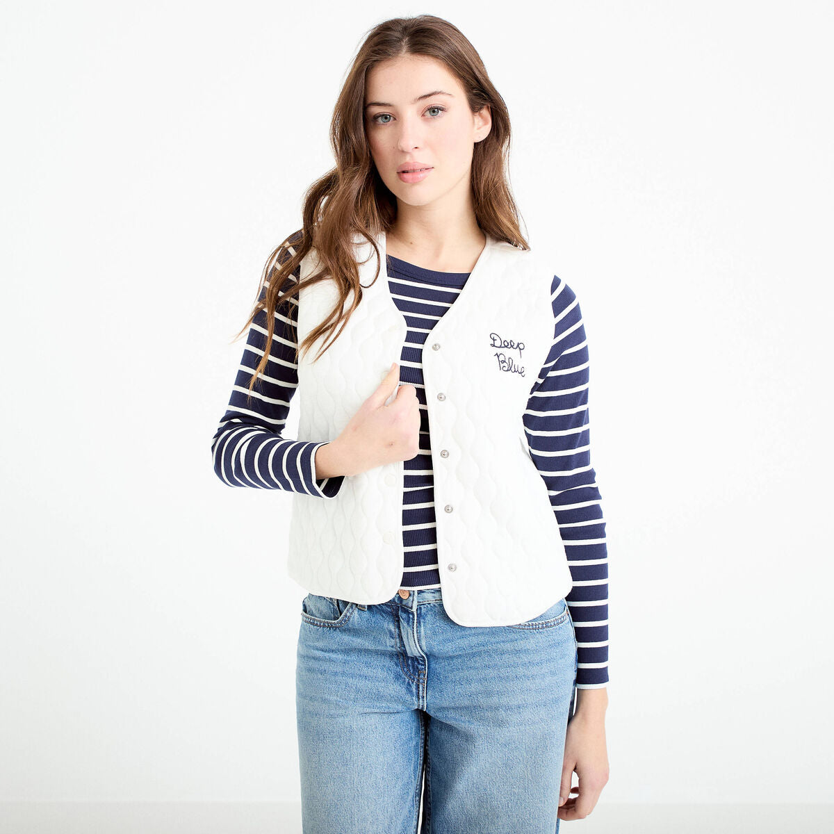 Gilet sans manches matelassé ecru femme
