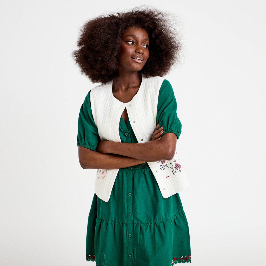 Gilet matelassé oversize sans manches ecru femme