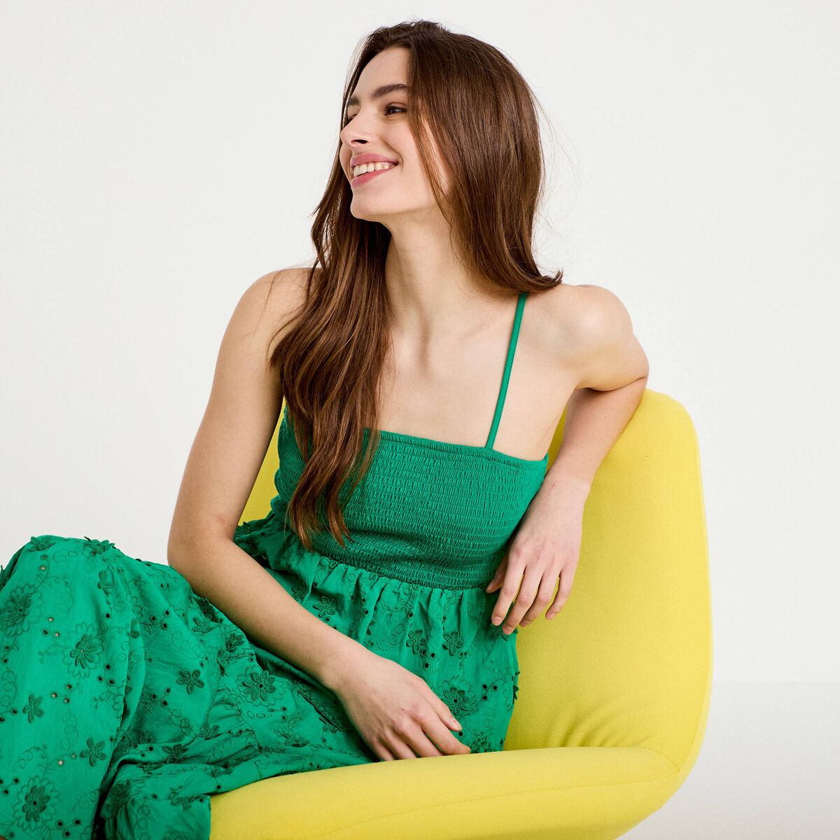 Top bi-matière à bretelles vert femme