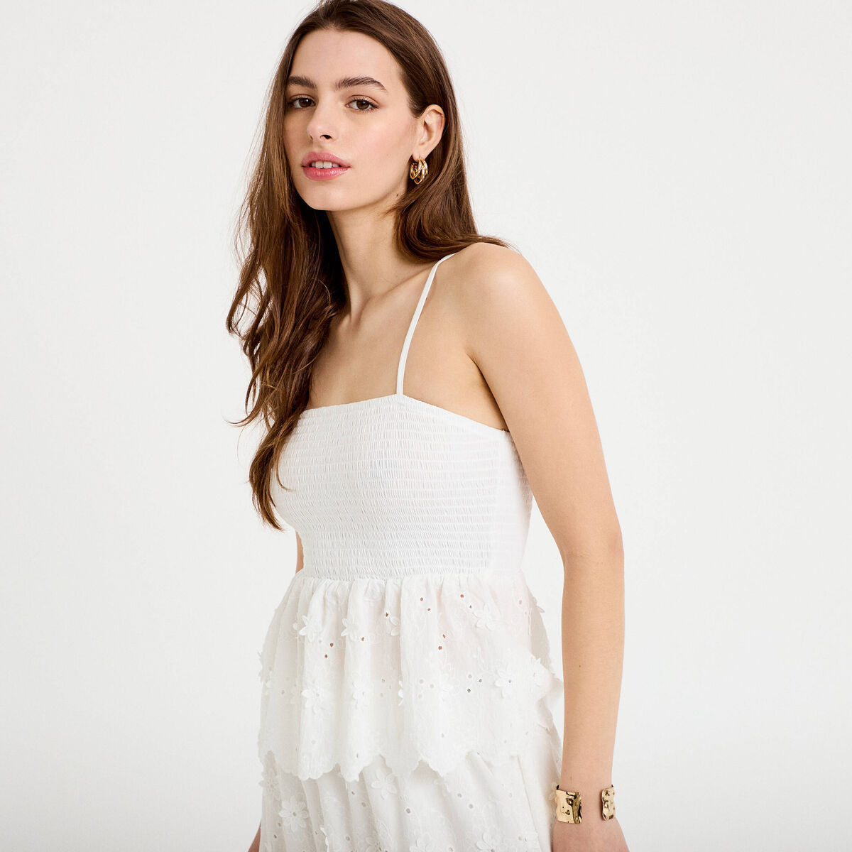 Top bi-matière à bretelles blanc femme