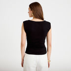 T-shirt ajusté col bateau sans manches noir femme