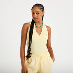 Top cintré sans manches avec relief jaune pastel femme