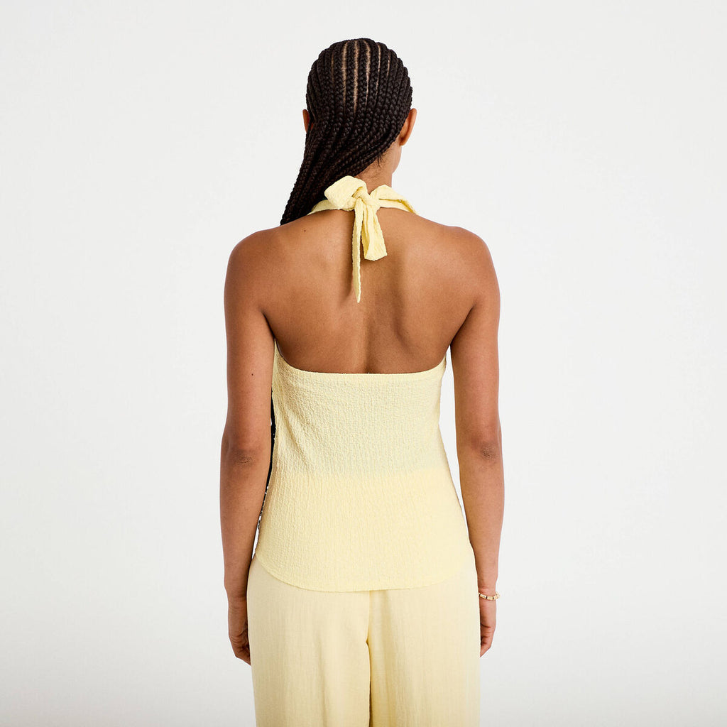 Top cintré sans manches avec relief jaune pastel femme