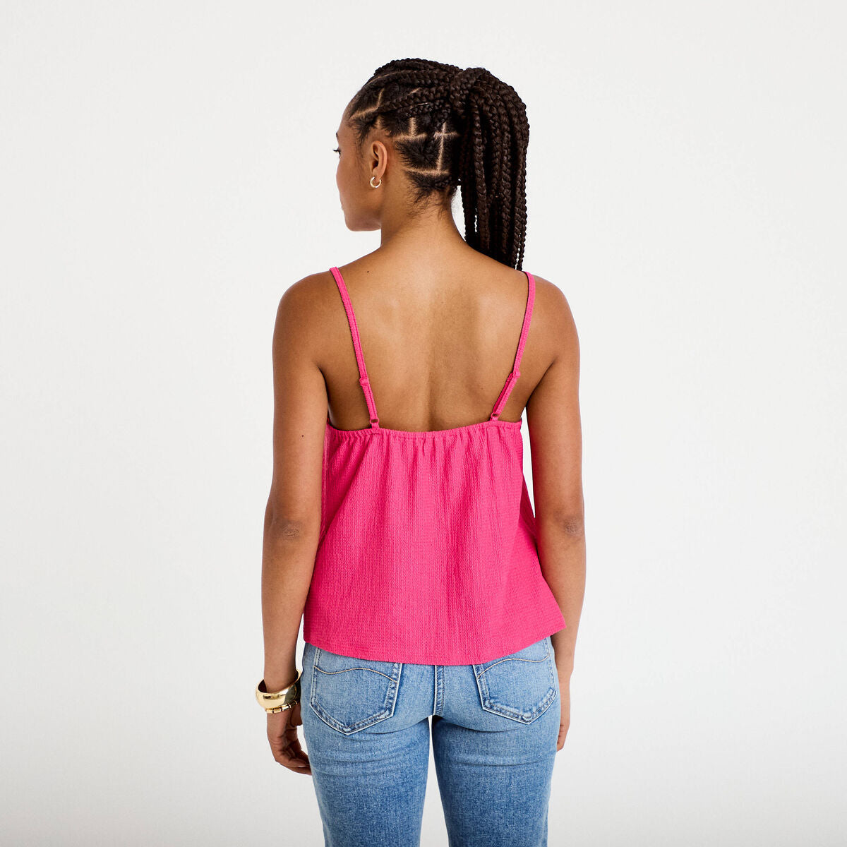 Débardeur détails dentelle rose fushia femme