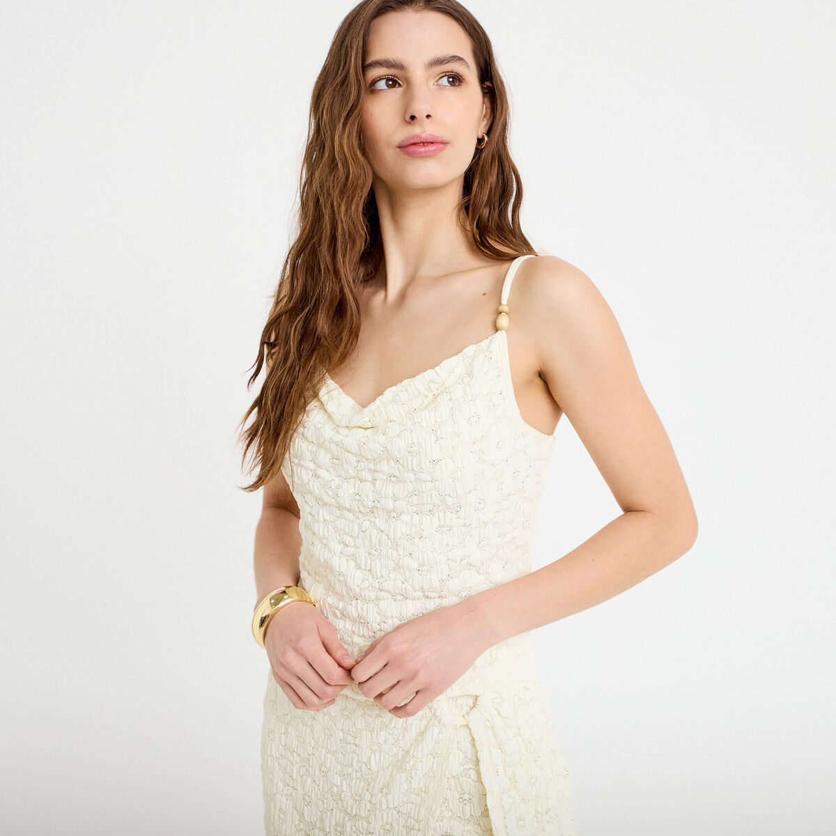 Débardeur cintré en dentelle ecru femme