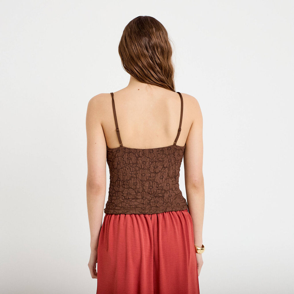 Débardeur cintré en dentelle marron femme