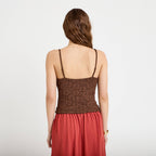 Débardeur cintré en dentelle marron femme