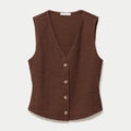 Gilet sans manches col v marron femme