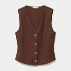 Gilet sans manches col v marron femme