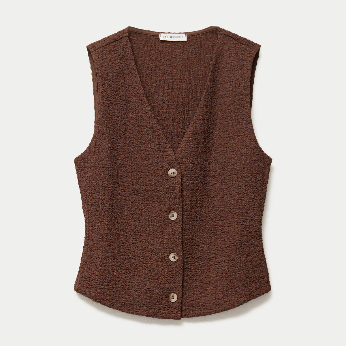 Gilet sans manches col v marron femme