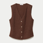 Gilet sans manches col v marron femme