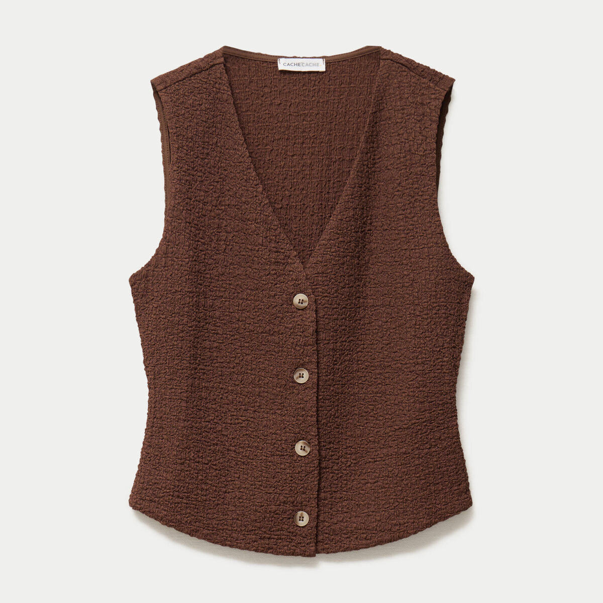 Gilet sans manches col v marron femme
