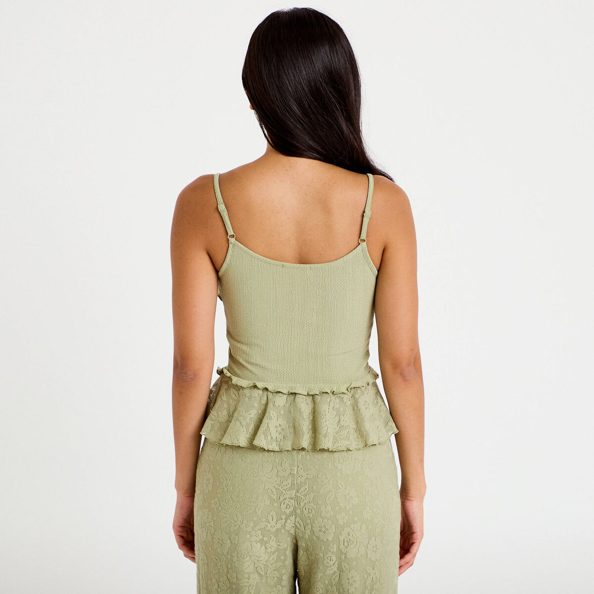 Débardeur avec détail dentelle vert kaki femme