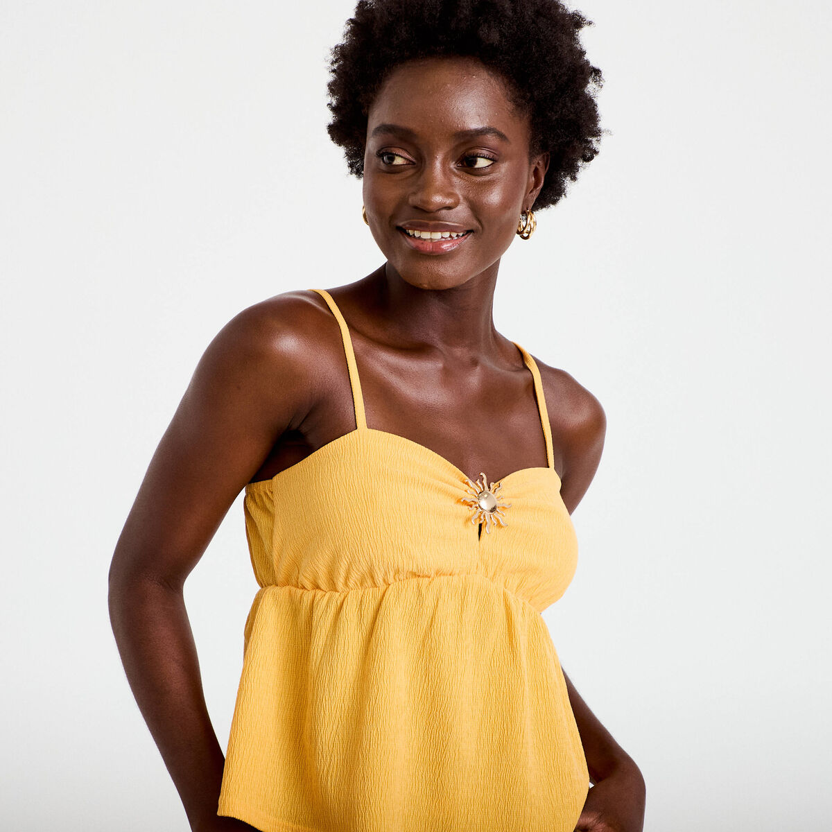 Débardeur détail bijou orange clair femme
