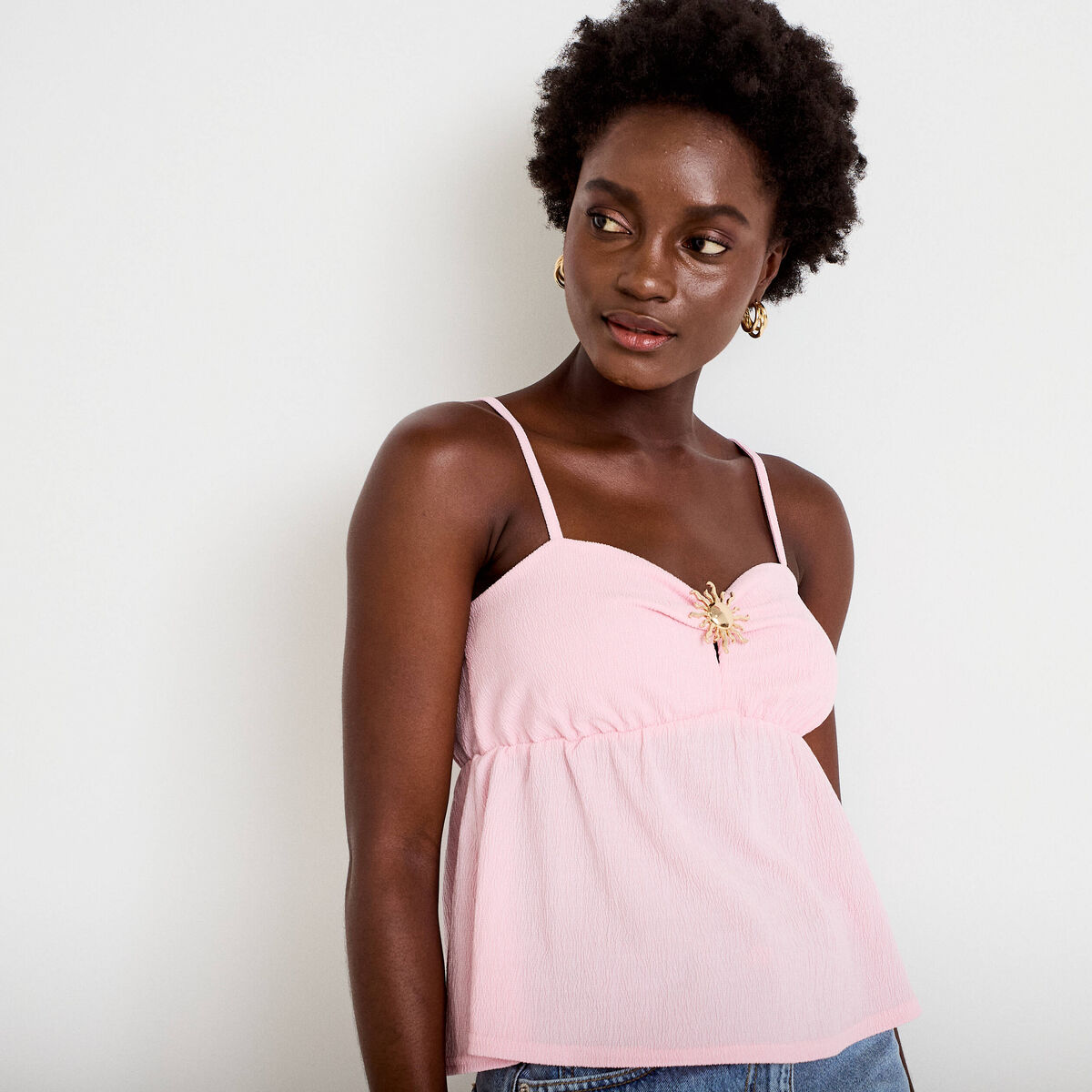 Débardeur détail bijou rose clair femme