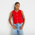 Gilet cintré sans manches col v rouge femme