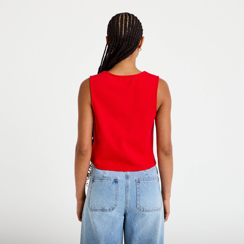 Gilet cintré sans manches col v rouge femme