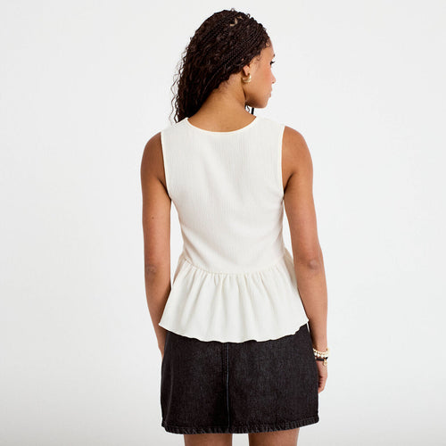 Blouse cintrée sans manches col v ecru femme