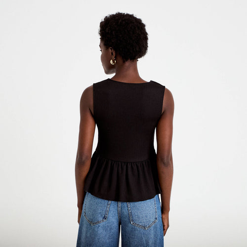 Blouse cintrée sans manches col v noir femme