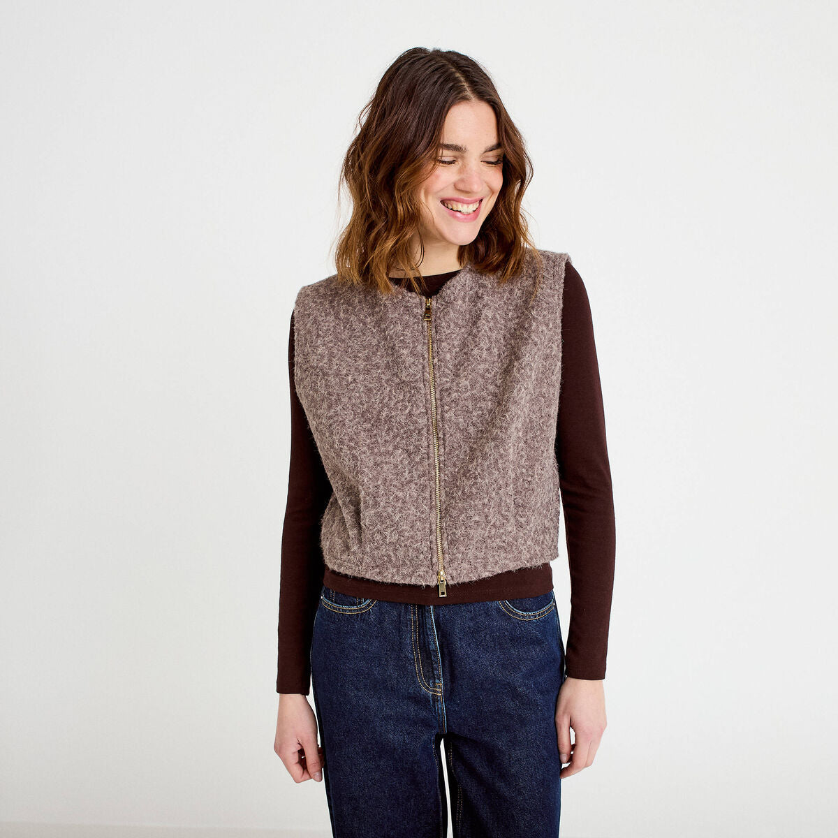 Veste sans manches effet polaire sable femme