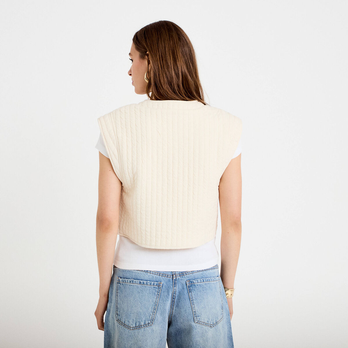 Gilet sans manches brodé blanc femme