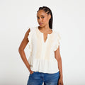 Blouse sans manches col v ecru femme