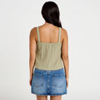 Top à bretelles broderie vert kaki femme