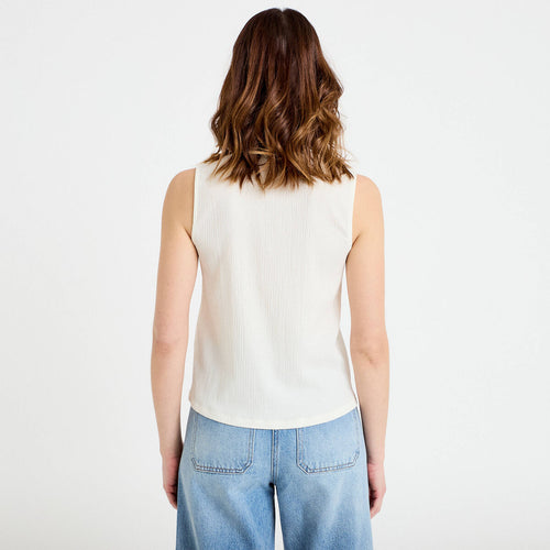 Blouse sans manches col v ecru femme