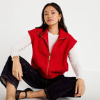 Gilet sans manches col montant rouge femme