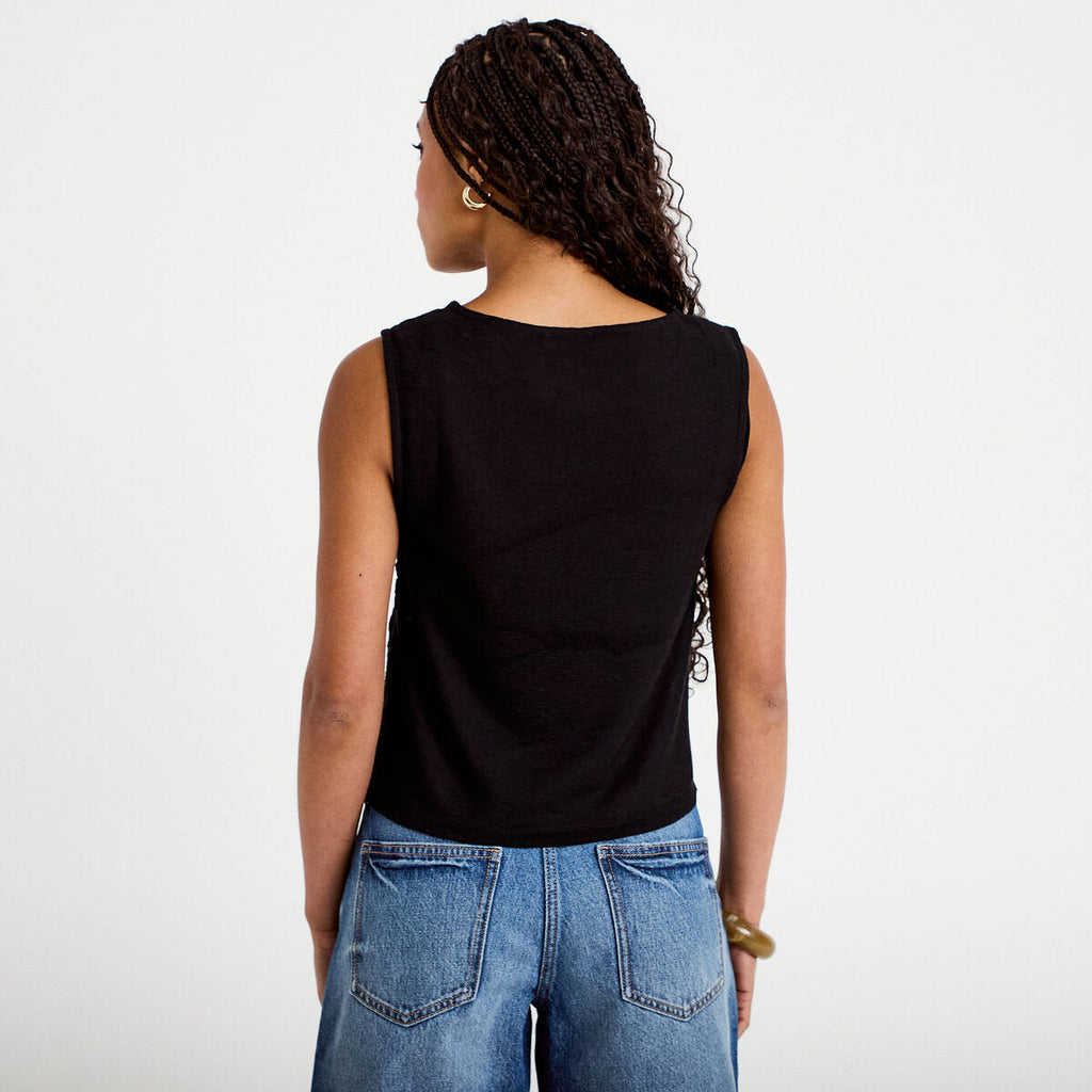 Débardeur col rond aspect dentelle noir femme